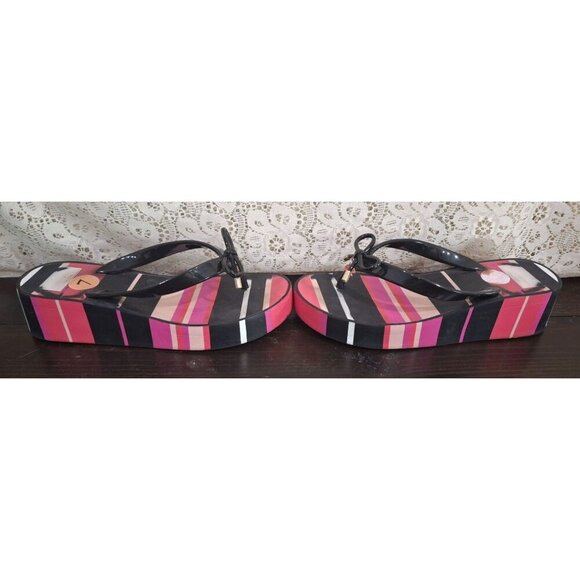 Kate Spade Platform Wedge Thong Sandal-Pink/White/Black-Pre-owned - Picture 4 of 7